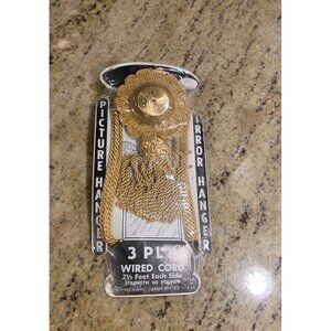 NEW -Vtg Antique Gold 3 Ply Wired Cord Picture Hanger Alfred Tassel 60 pound